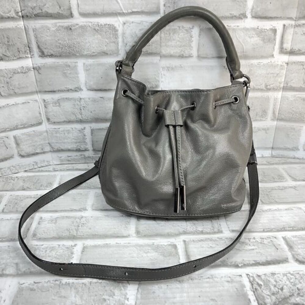 Elliott Luca Women's Gray Leather Drawstring Bucket Crossbody Bag Purse
